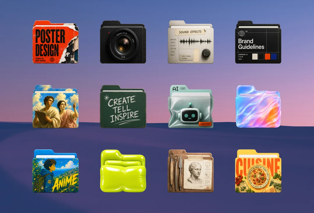Flairy custom macOS folder icons grid