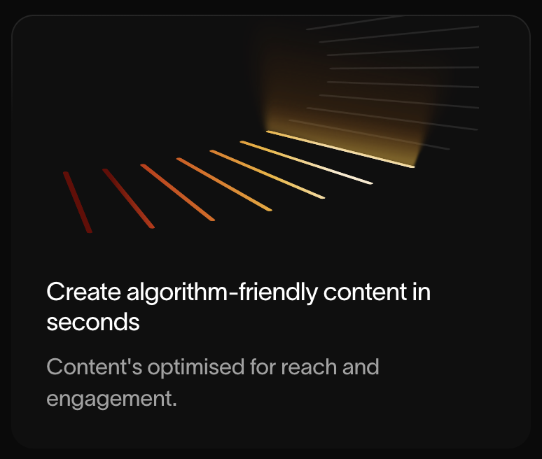 Dark bento card — create algorithm-friendly content in seconds