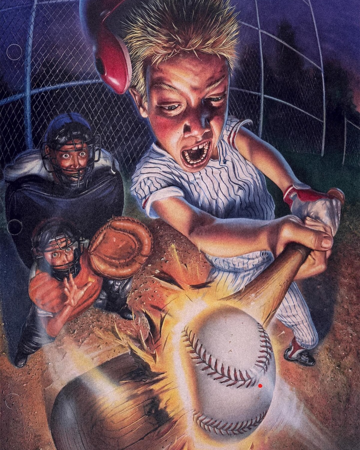 Retro extreme art - kid smashing baseball